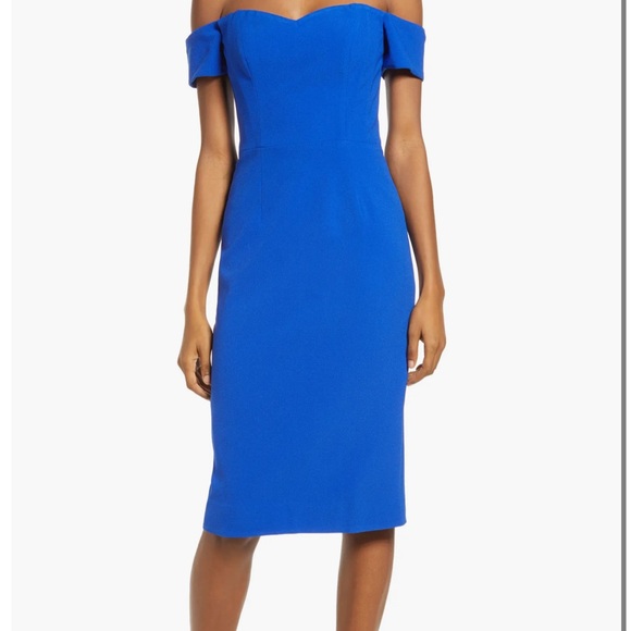 Dress the Population Bailey Dress Midi Off Shoulder Bodycon Small ELECTRIC BLUE - Picture 1 of 4